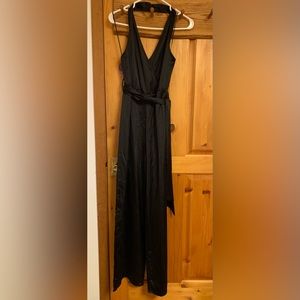 Black silk wide-leg halter jumpsuit
